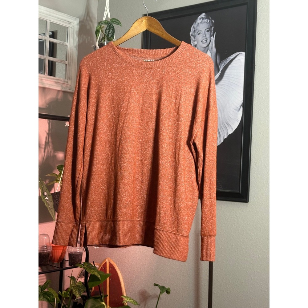 Time‎ and Tru Pullover Top Women's Small Orange Heathered Long Sleeve Casual